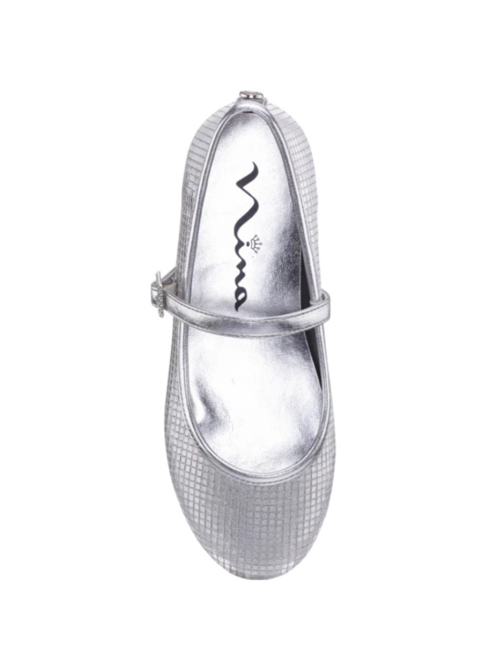 Nina Girls' Silver Textured Flat W/ Rhinestone Buckle - Size 10